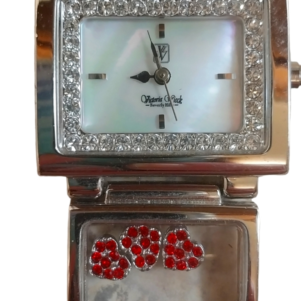 Victoria Wieck Beverly Hills Women's Watch MOP Dial Floating Hearts in Band